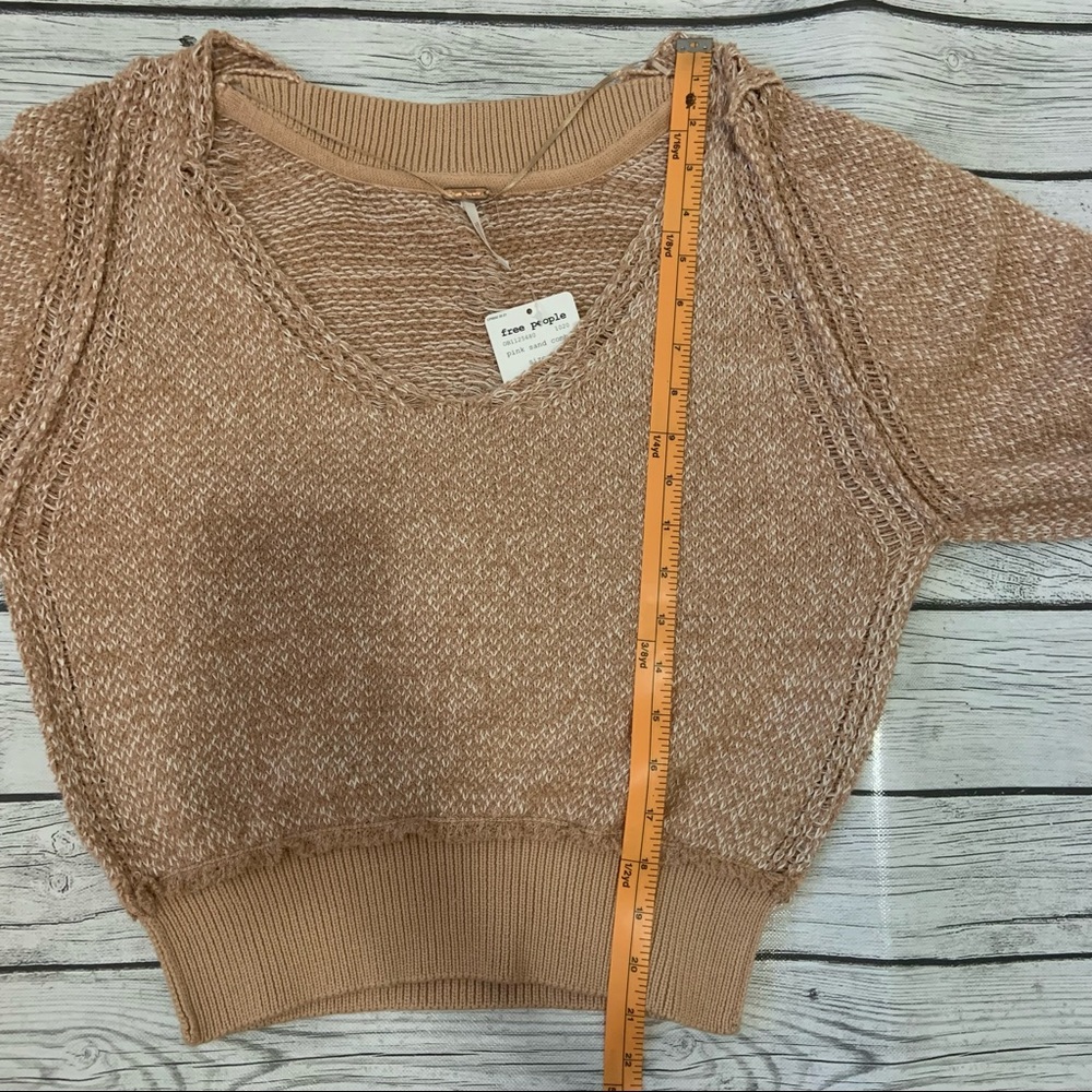 Free People Beige Pink Sand Combo Textured Long Sleeve V Neck Sweater - Picture 12 of 12